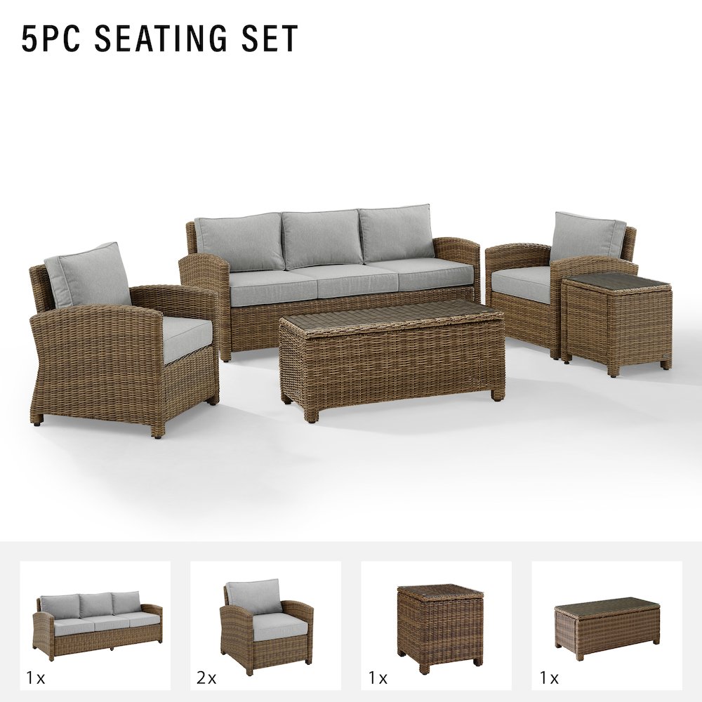 5Pc Outdoor Sofa Furniture Set, Sofa, Side Table, Coffee Table, & 2 Armchairs. Picture 12