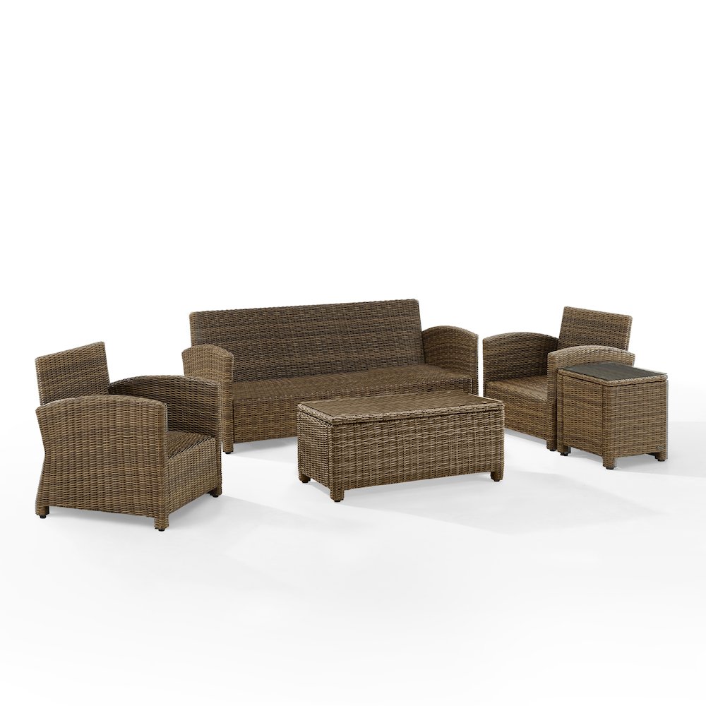 5Pc Outdoor Sofa Furniture Set, Sofa, Side Table, Coffee Table, & 2 Armchairs. Picture 7