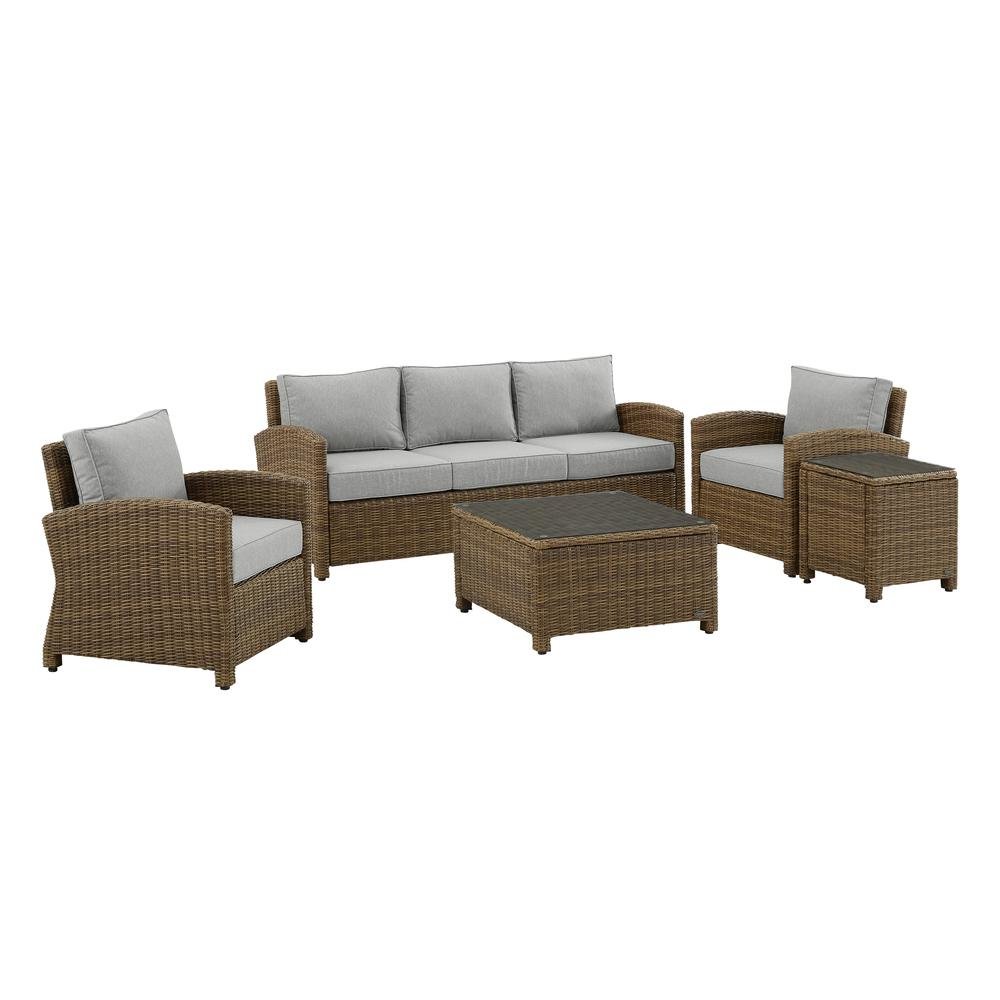 Brown Wicker Patio Furniture 5 Piece Set with Gray Cushions. Picture 1