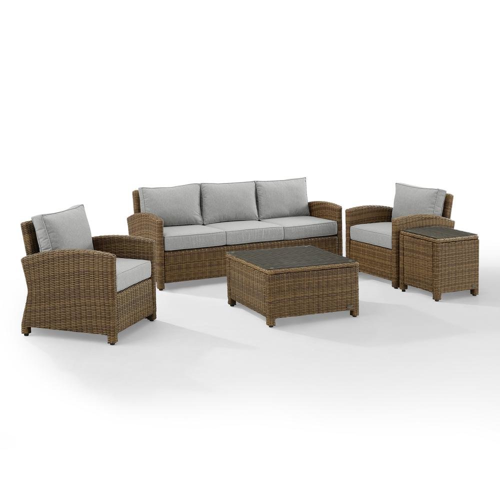 Brown Wicker Patio Furniture 5 Piece Set with Gray Cushions. Picture 4