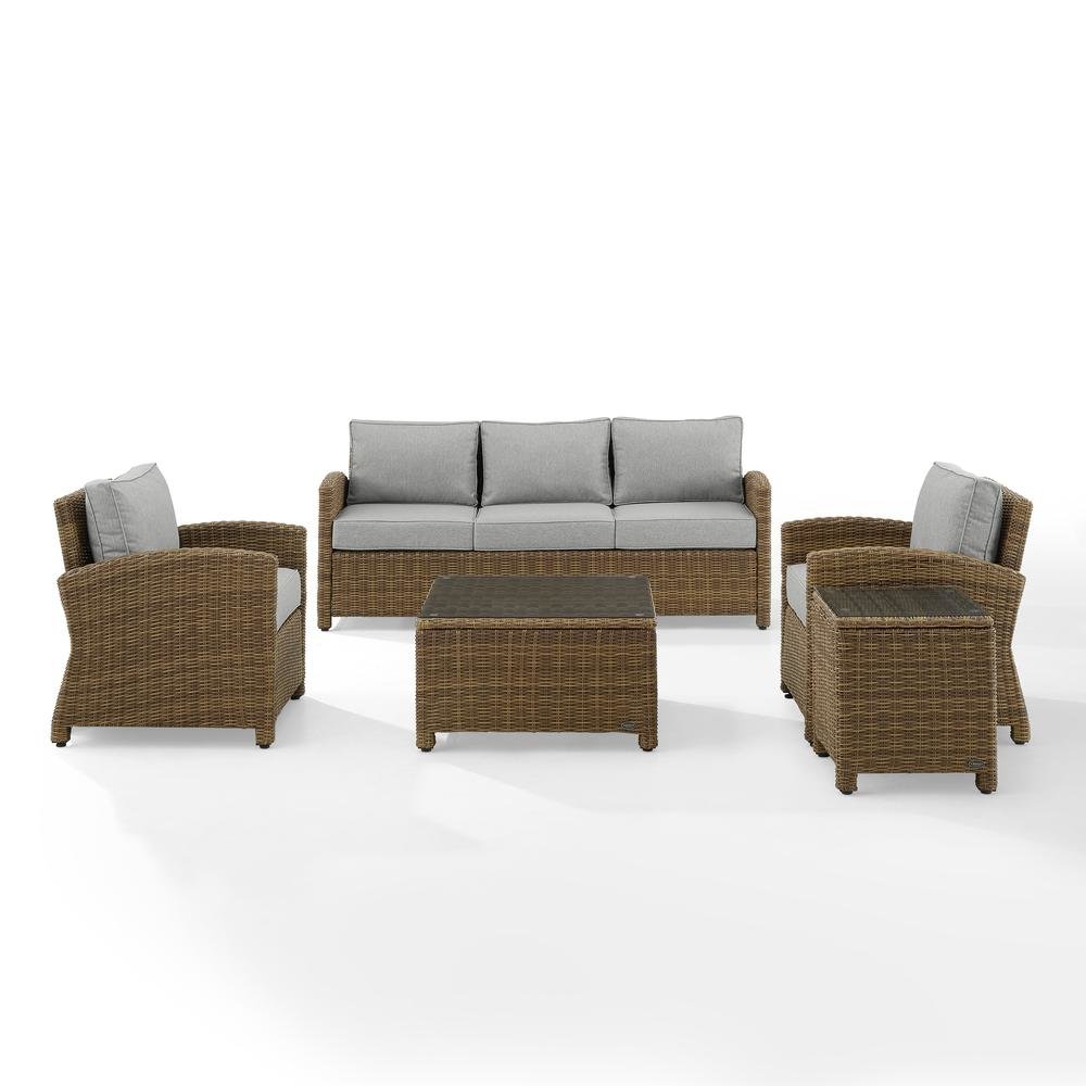 Brown Wicker Patio Furniture 5 Piece Set with Gray Cushions. Picture 5