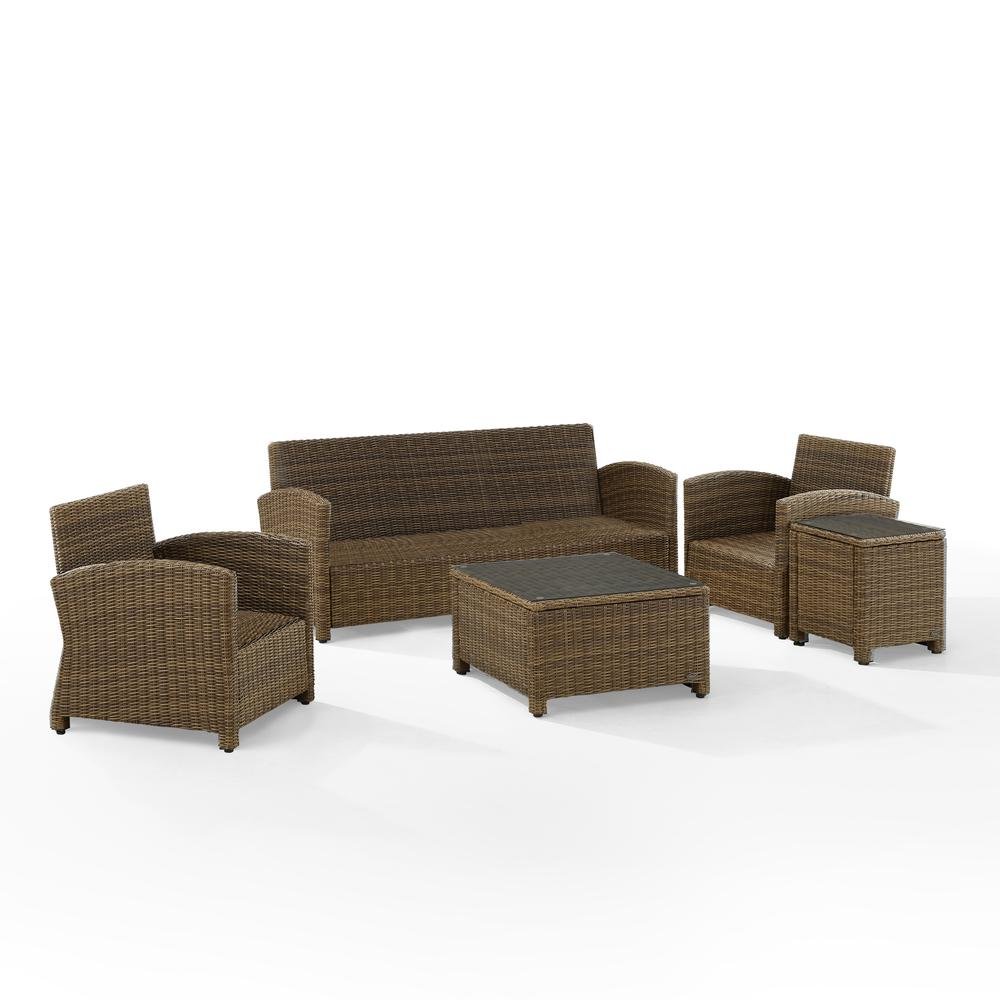 Brown Wicker Patio Furniture 5 Piece Set with Gray Cushions. Picture 6