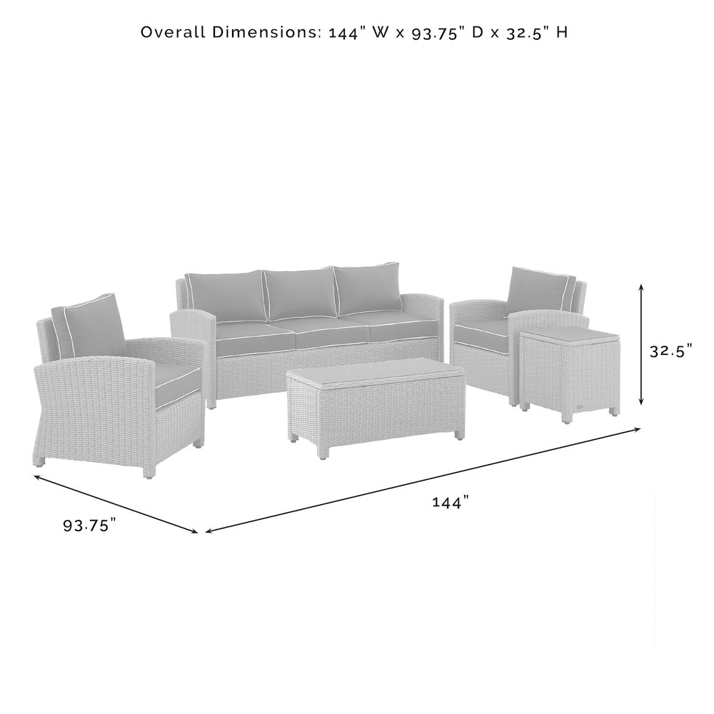 5Pc Outdoor Sofa Furniture Set, Sofa, Side Table, Coffee Table, & 2 Armchairs. Picture 14