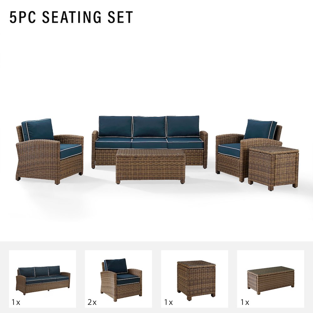 5Pc Outdoor Sofa Furniture Set, Sofa, Side Table, Coffee Table, 2 Armchairs. Picture 11