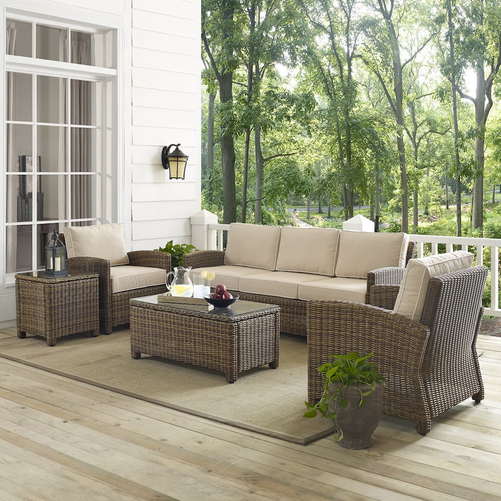 5Pc Outdoor Sofa Furniture Set, Sofa, Side Table, Coffee Table, 2 Armchairs. Picture 3