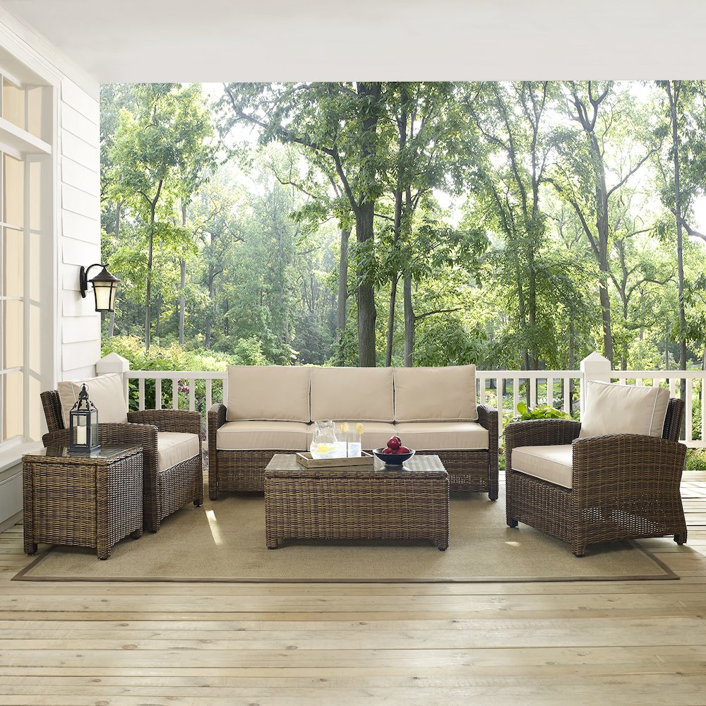 5Pc Outdoor Sofa Furniture Set, Sofa, Side Table, Coffee Table, 2 Armchairs. Picture 4