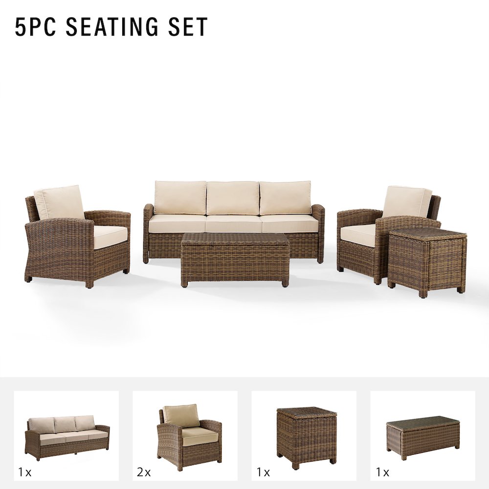 5Pc Outdoor Sofa Furniture Set, Sofa, Side Table, Coffee Table, 2 Armchairs. Picture 5