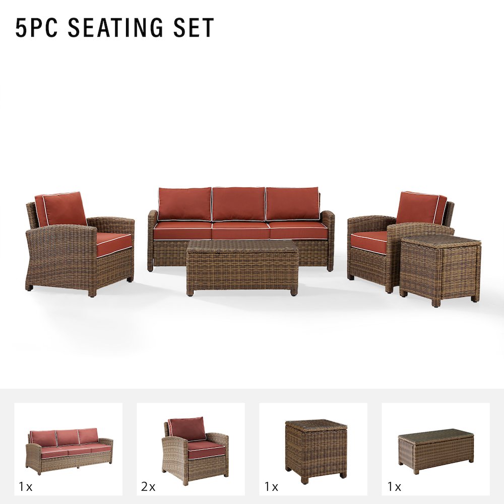 5Pc Outdoor Sofa Furniture Set, Sofa, Side Table, Coffee Table, 2 Armchairs. Picture 6