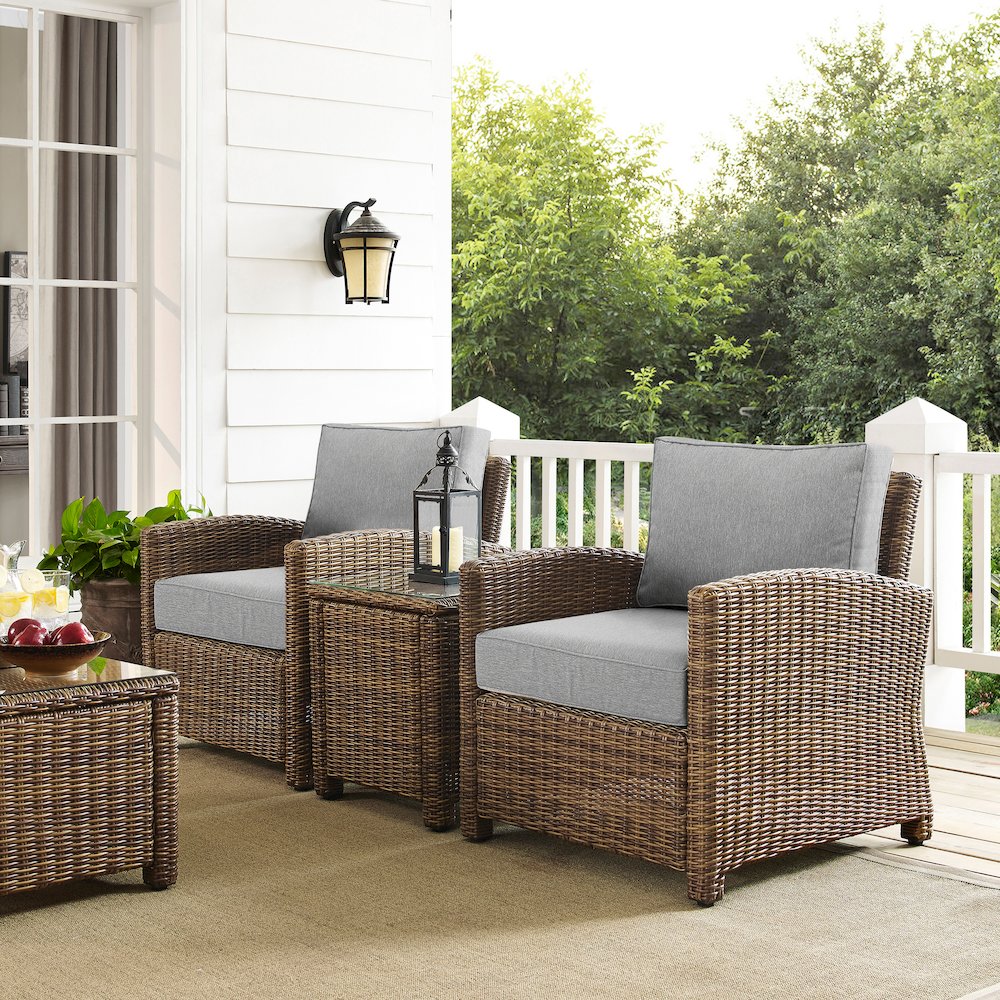 Bradenton 3Pc Wicker Outdoor Chair Set - Side Table & 2 Armchairs. Picture 4