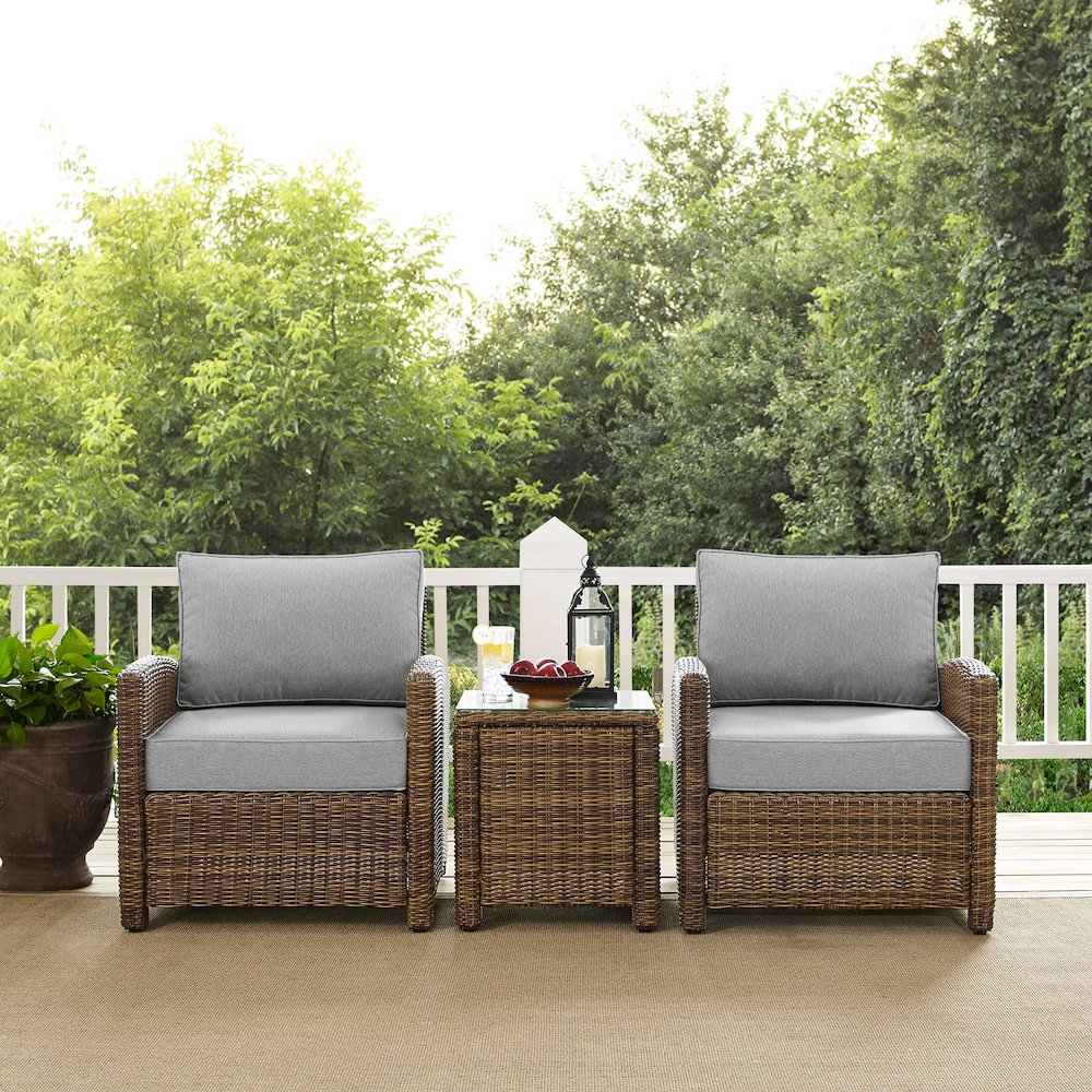 Bradenton 3Pc Wicker Outdoor Chair Set - Side Table & 2 Armchairs. Picture 15