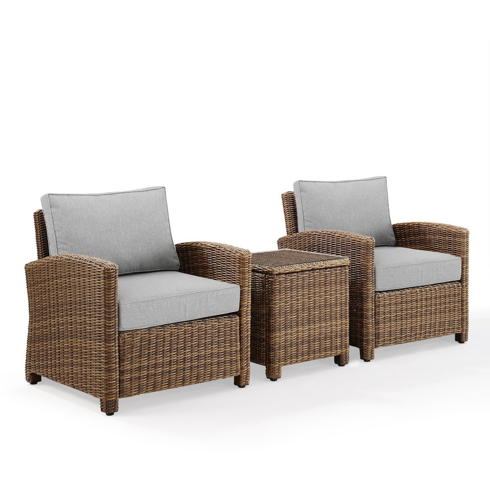 Bradenton 3Pc Wicker Outdoor Chair Set - Side Table & 2 Armchairs. Picture 1