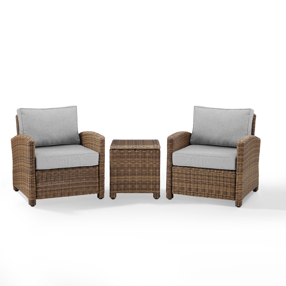 Bradenton 3Pc Wicker Outdoor Chair Set - Side Table & 2 Armchairs. Picture 2