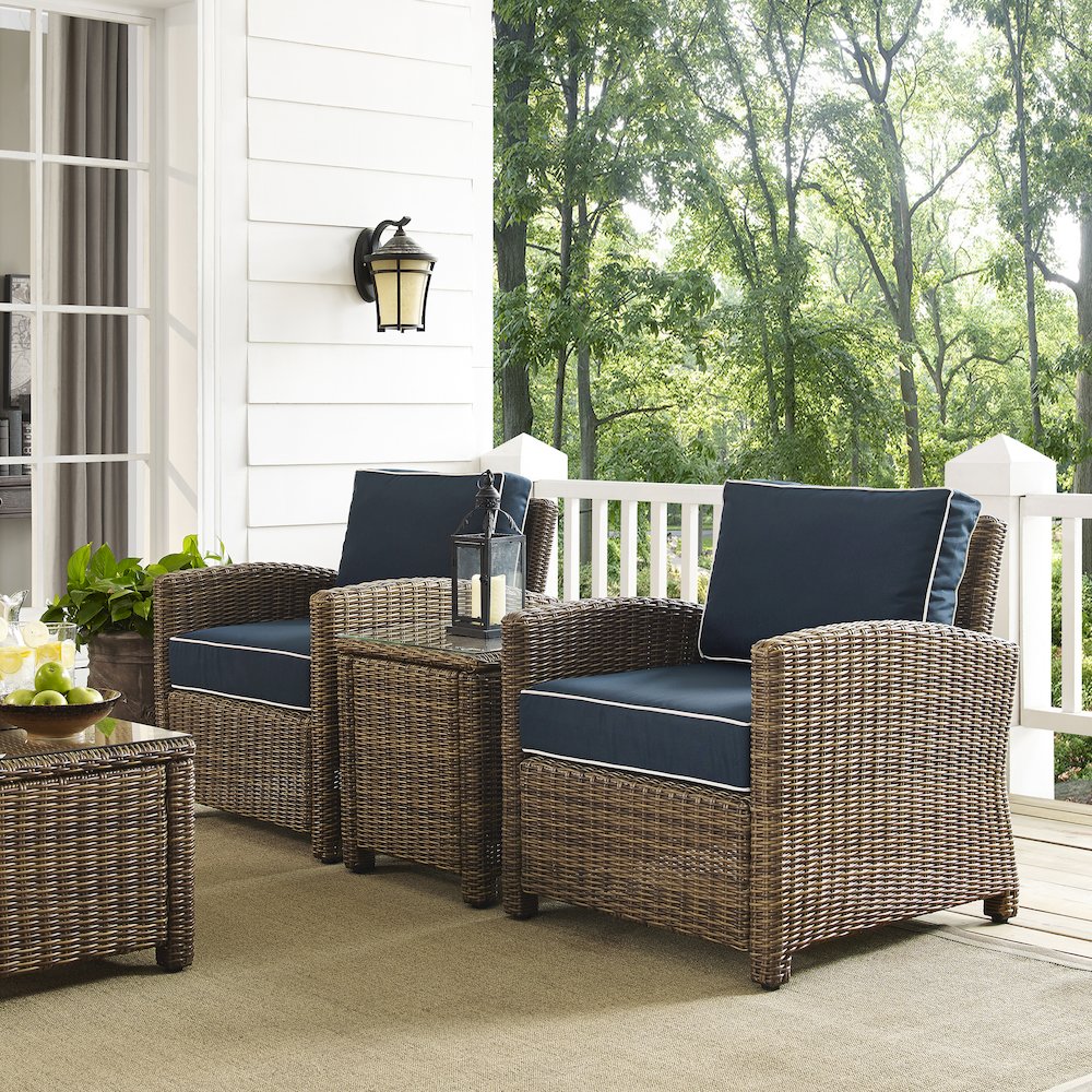 Bradenton 3Pc Wicker Outdoor Chair Set - Side Table & 2 Armchairs. Picture 14