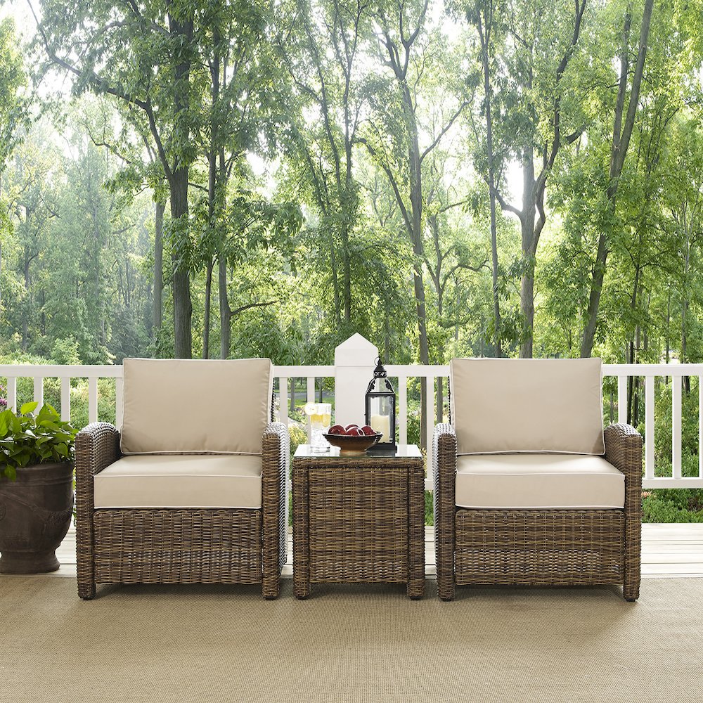 Bradenton 3Pc Wicker Outdoor Chair Set - Side Table & 2 Armchairs. Picture 12