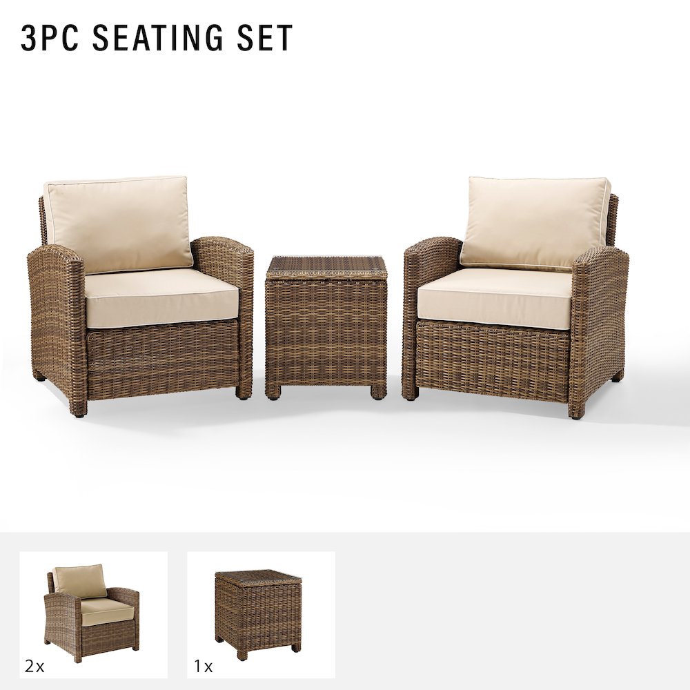 Bradenton 3Pc Wicker Outdoor Chair Set - Side Table & 2 Armchairs. Picture 5