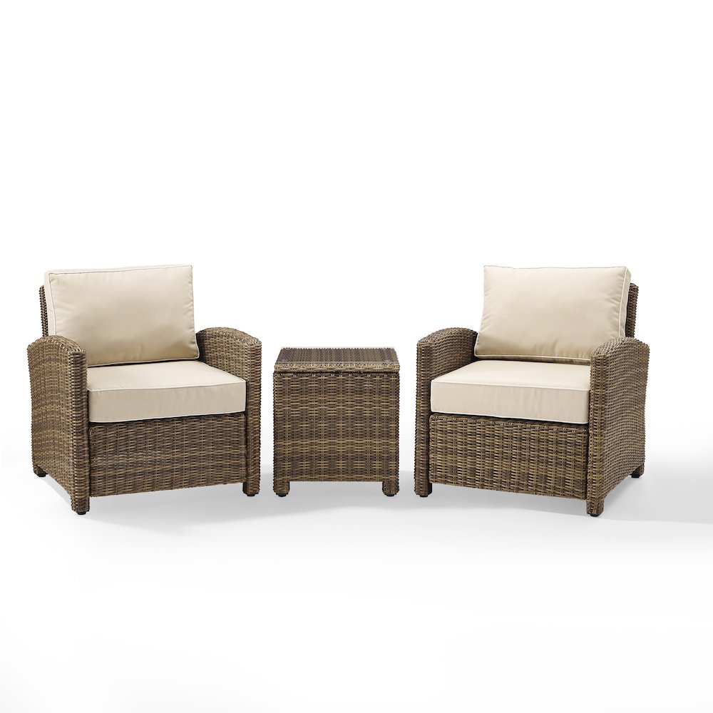 Bradenton 3Pc Wicker Outdoor Chair Set - Side Table & 2 Armchairs. Picture 1