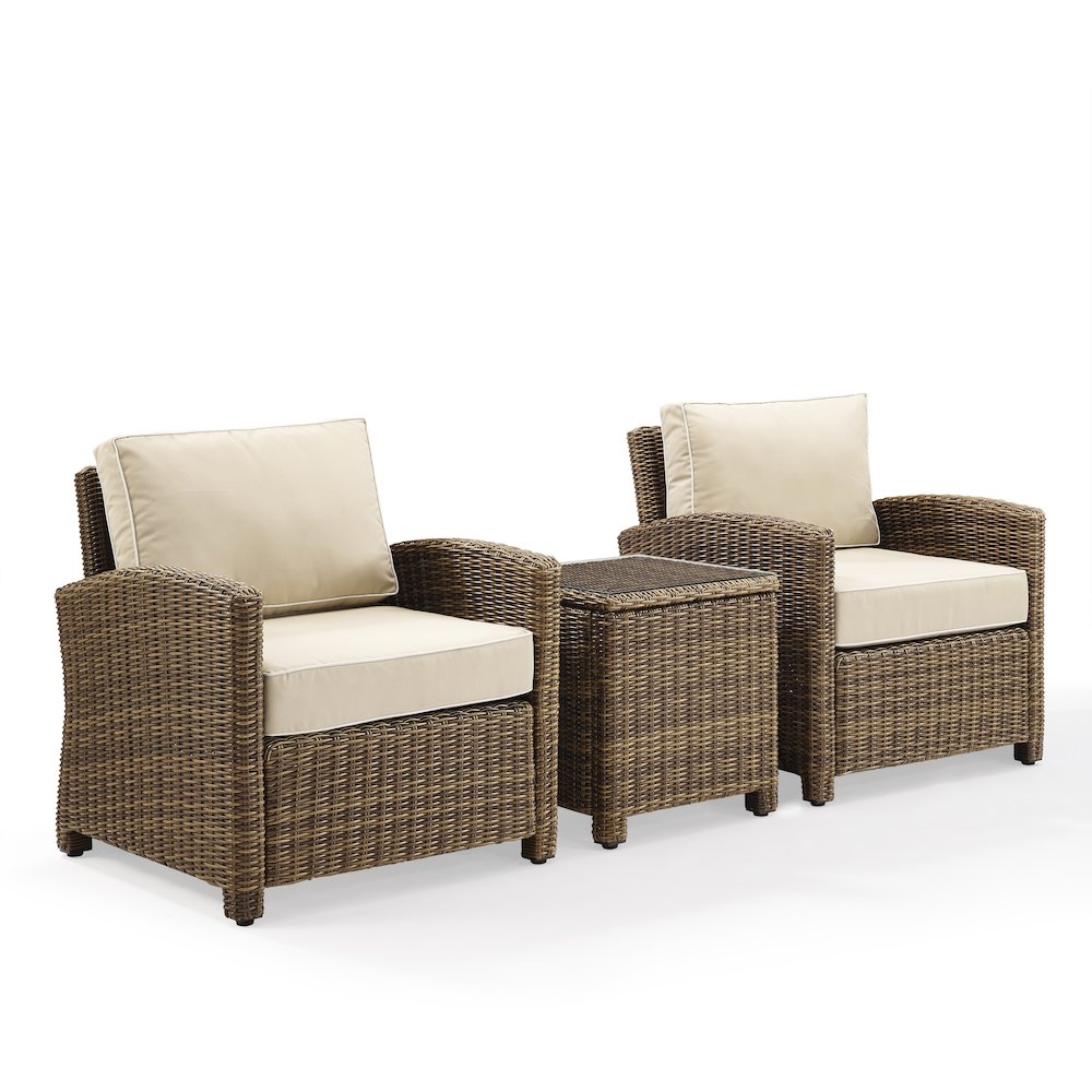 Bradenton 3Pc Wicker Outdoor Chair Set - Side Table & 2 Armchairs. Picture 2