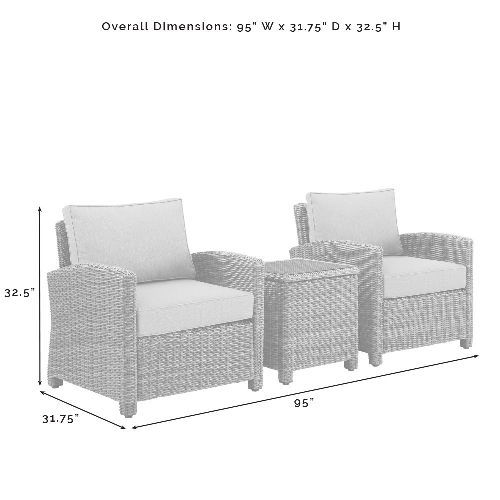 Bradenton 3Pc Wicker Outdoor Chair Set - Side Table & 2 Armchairs. Picture 8