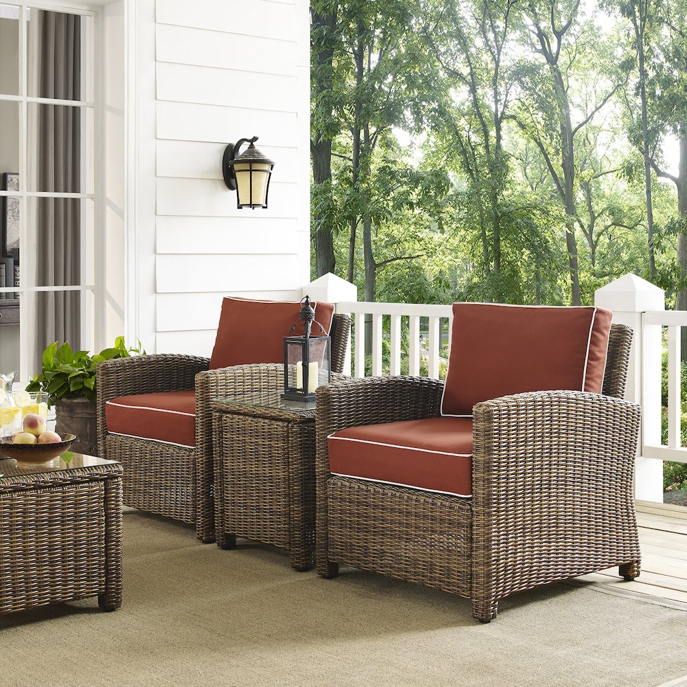 Bradenton 3Pc Wicker Outdoor Chair Set - Side Table & 2 Armchairs. Picture 3