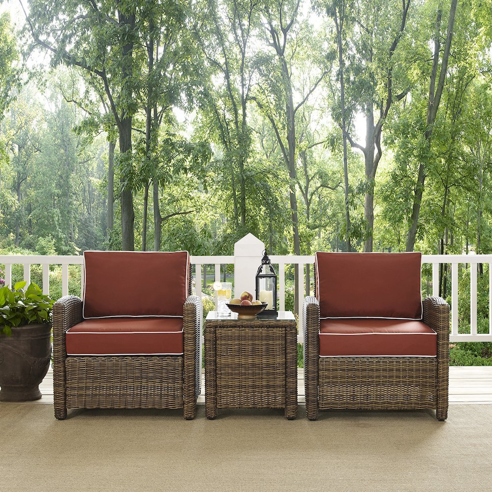 Bradenton 3Pc Wicker Outdoor Chair Set - Side Table & 2 Armchairs. Picture 4