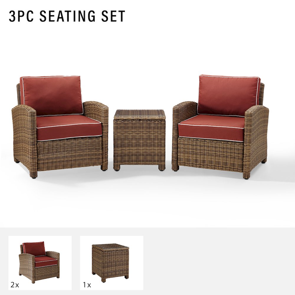 Bradenton 3Pc Wicker Outdoor Chair Set - Side Table & 2 Armchairs. Picture 8