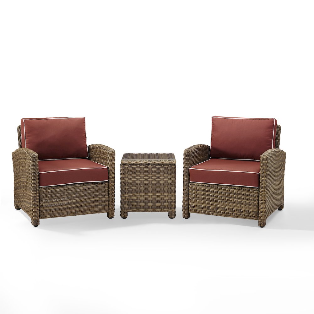 Bradenton 3Pc Wicker Outdoor Chair Set - Side Table & 2 Armchairs. Picture 1