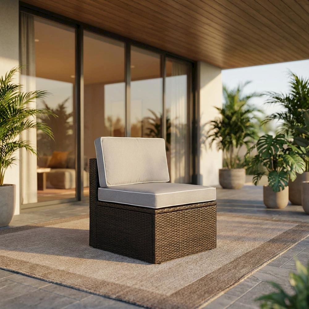 Wicker Armless Outdoor Lounge Chair in Gray with Lightweight Frame. Picture 2