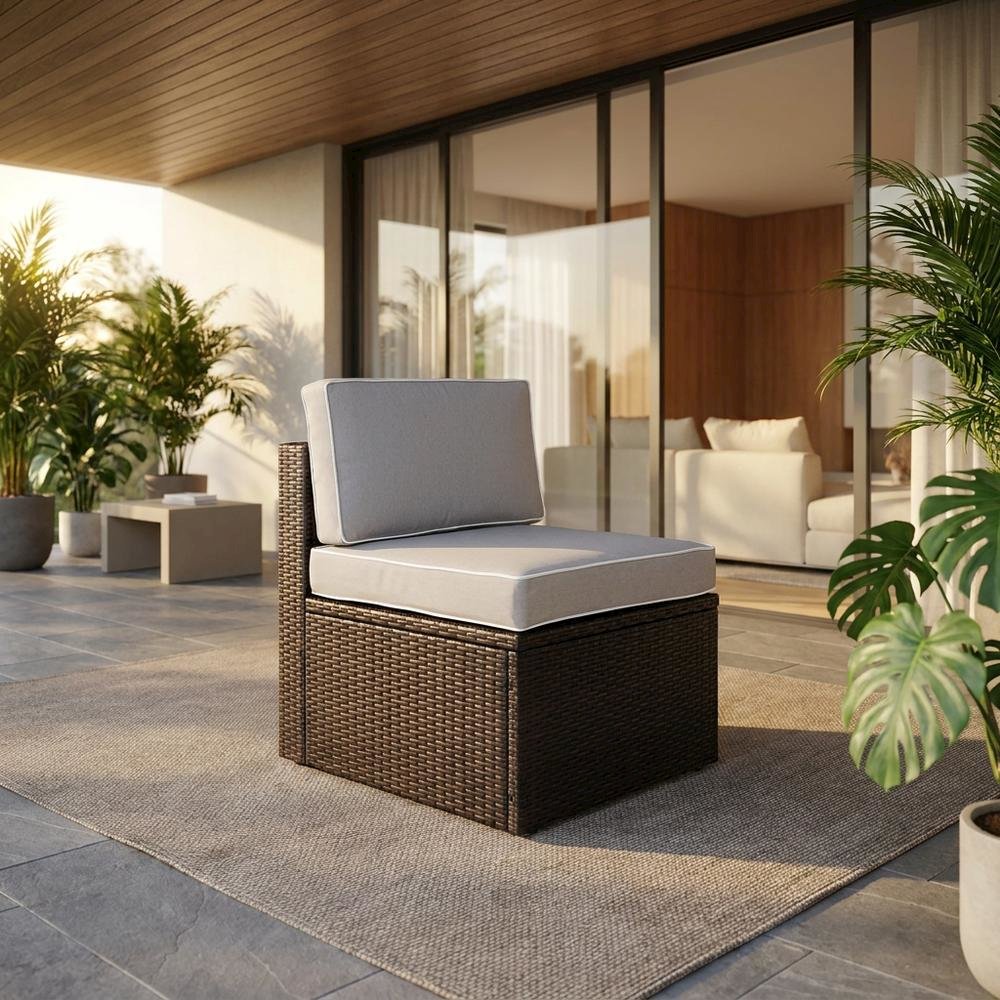 Wicker Armless Outdoor Lounge Chair in Gray with Lightweight Frame. Picture 3