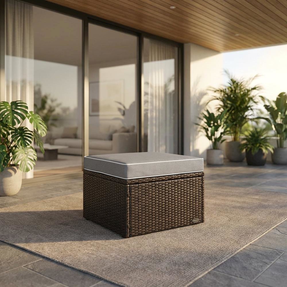 Wicker Ottoman with Brown Finish for Outdoor Living Durable Seat Rugged Design. Picture 2