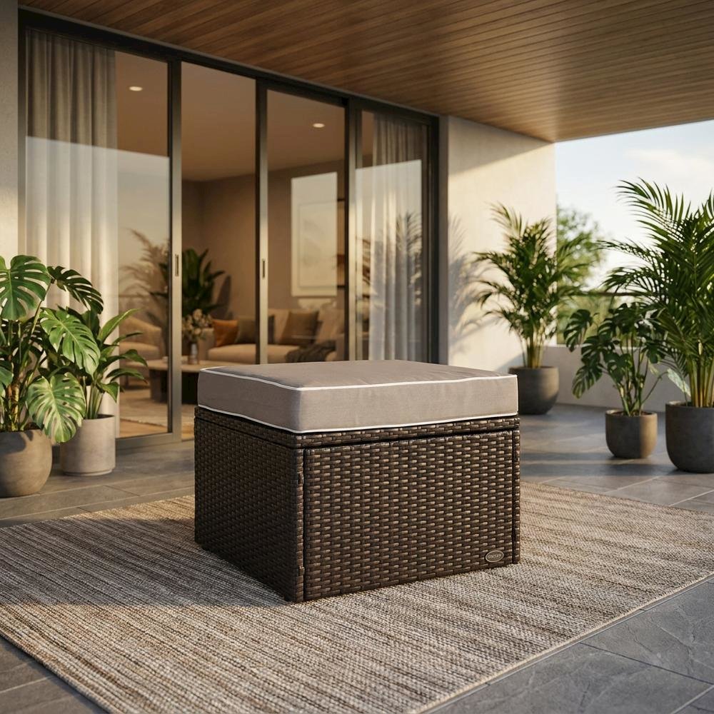 Wicker Ottoman with Brown Finish for Outdoor Living Durable Seat Rugged Design. Picture 3