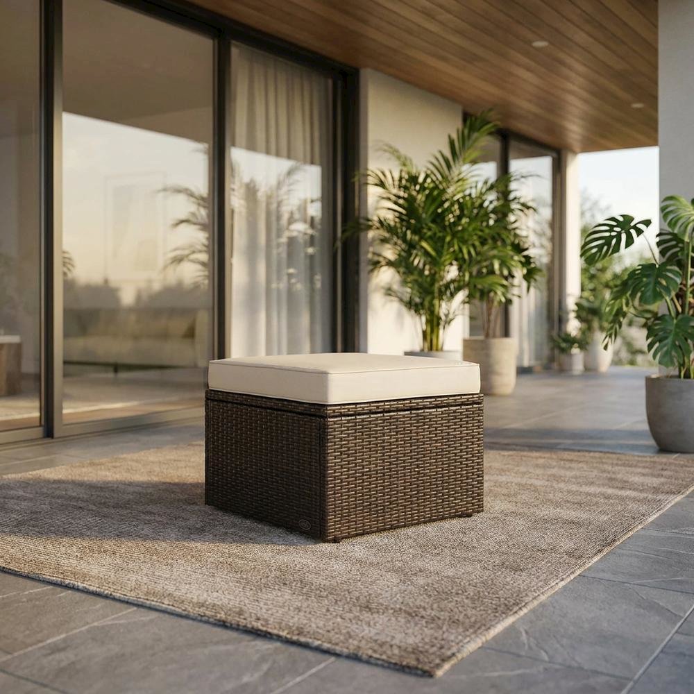Brown Wicker Ottoman for Outdoor Seating with Lightweight Design. Picture 2