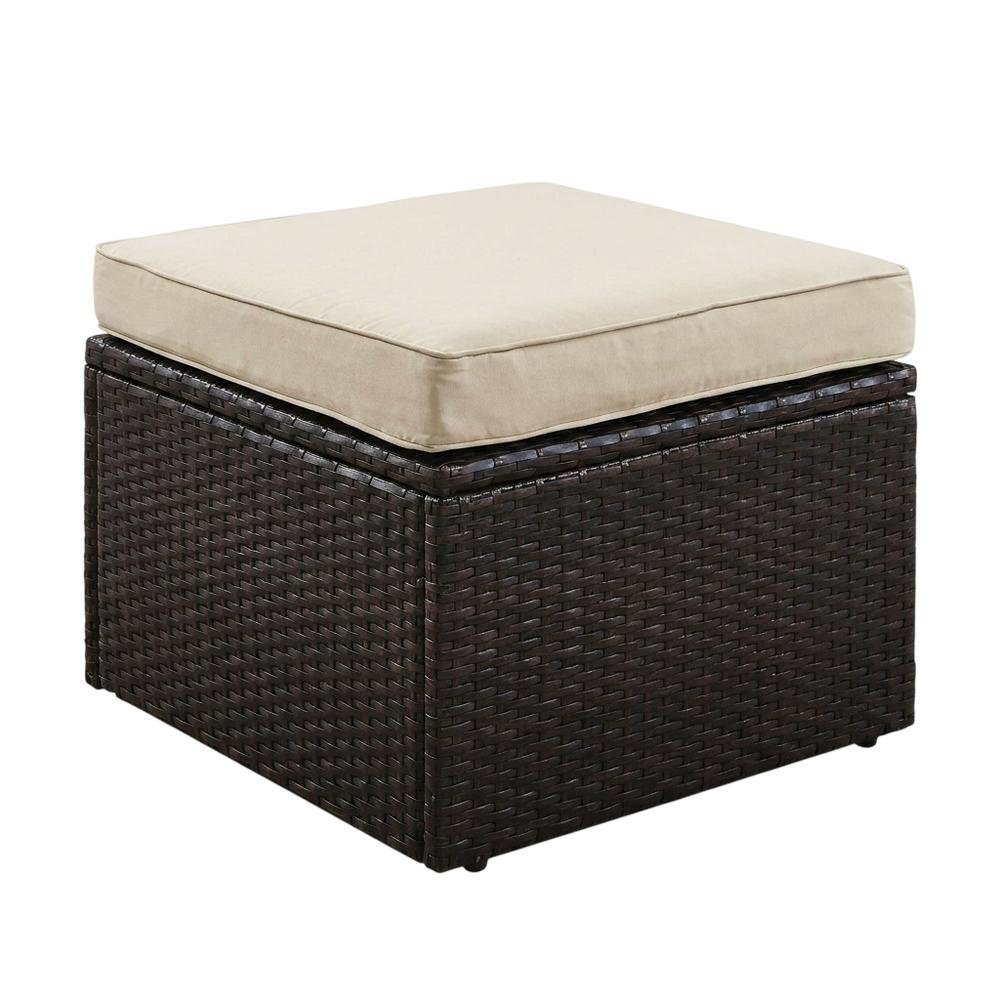 Brown Wicker Ottoman for Outdoor Seating with Lightweight Design. Picture 1