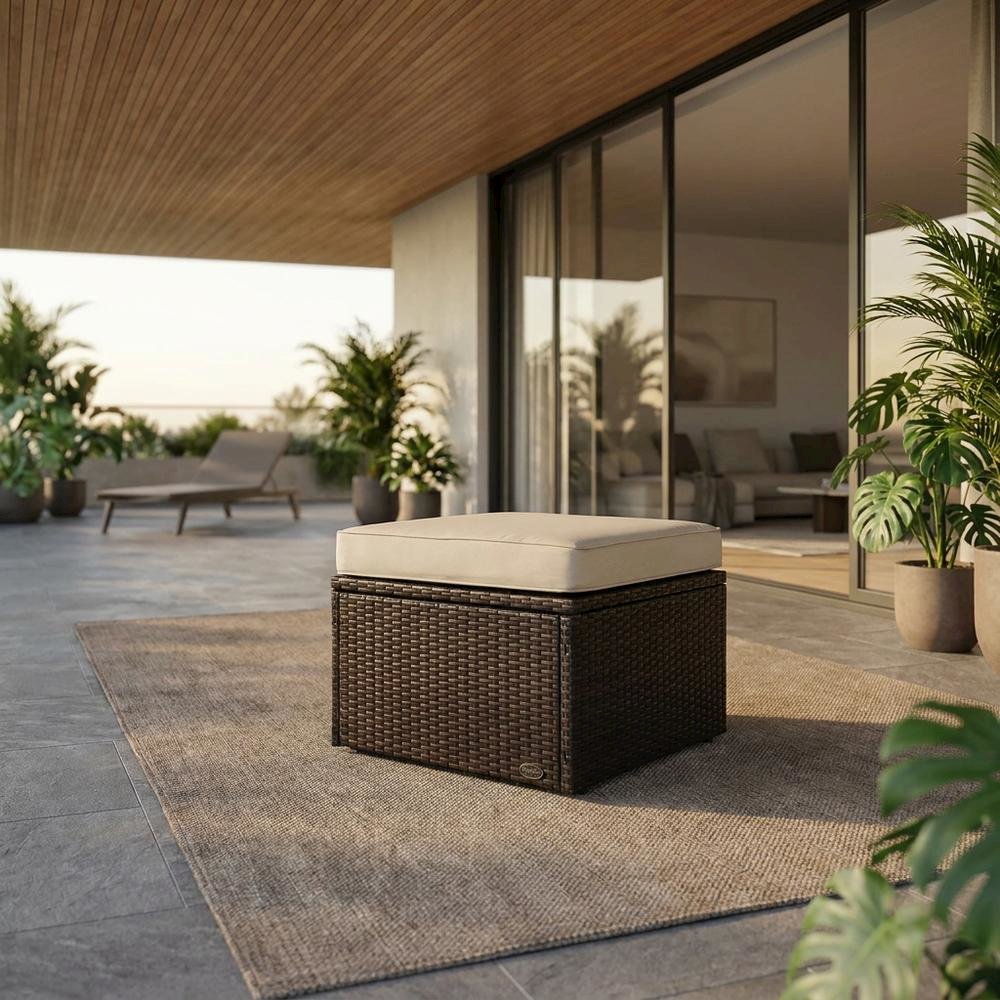 Brown Wicker Ottoman for Outdoor Seating with Lightweight Design. Picture 3