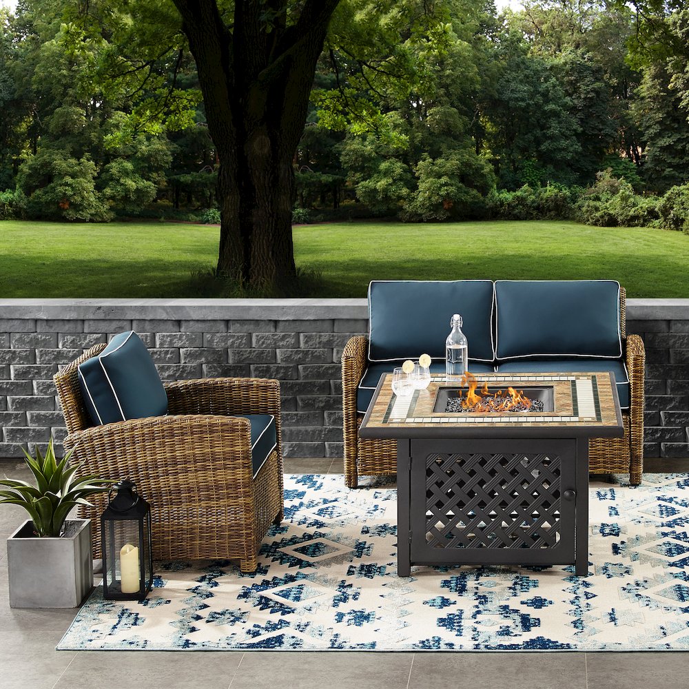 3Pc Outdoor Loveseat Set W/ Fire Table, Loveseat, Armchair, & Tucson Fire Table. Picture 15