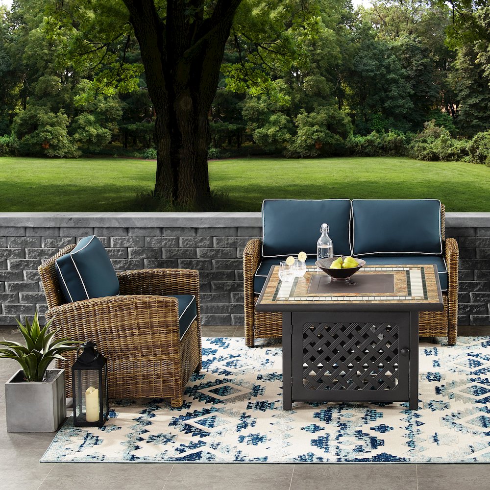 3Pc Outdoor Loveseat Set W/ Fire Table, Loveseat, Armchair, & Tucson Fire Table. Picture 3