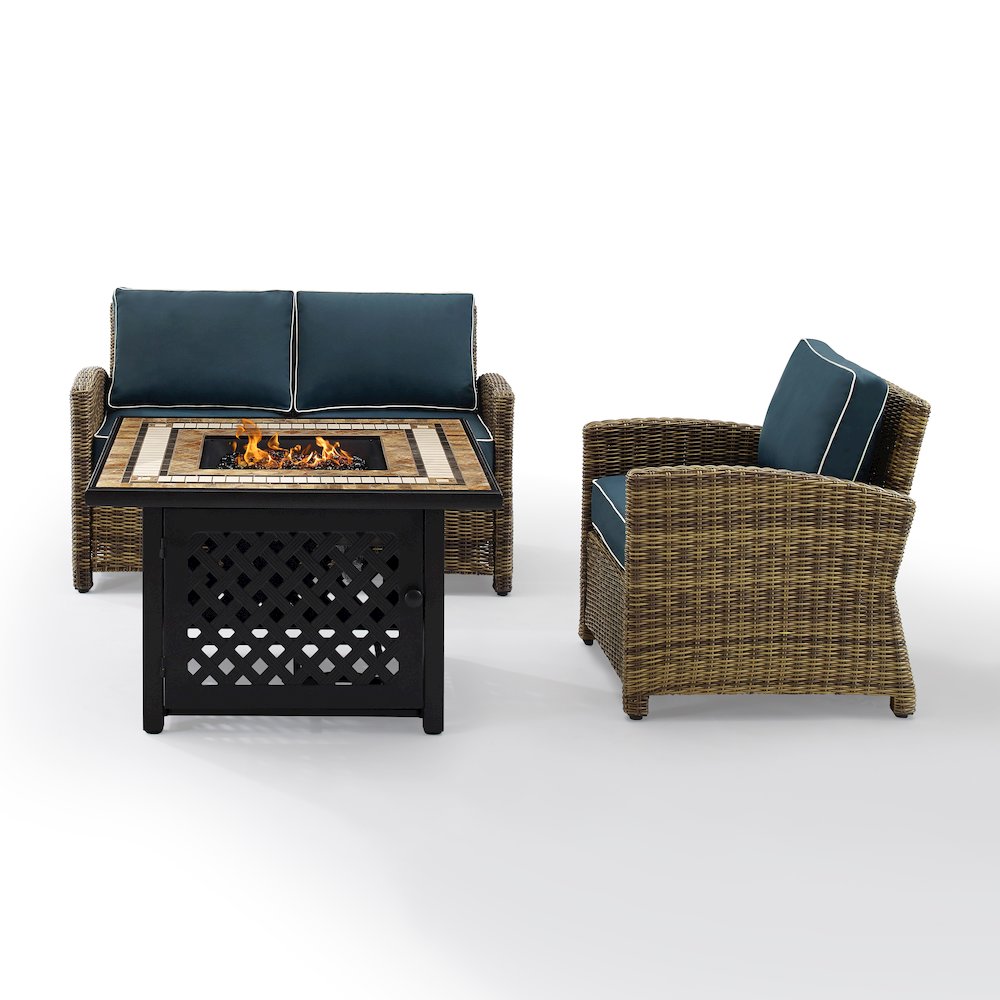 3Pc Outdoor Loveseat Set W/ Fire Table, Loveseat, Armchair, & Tucson Fire Table. Picture 9
