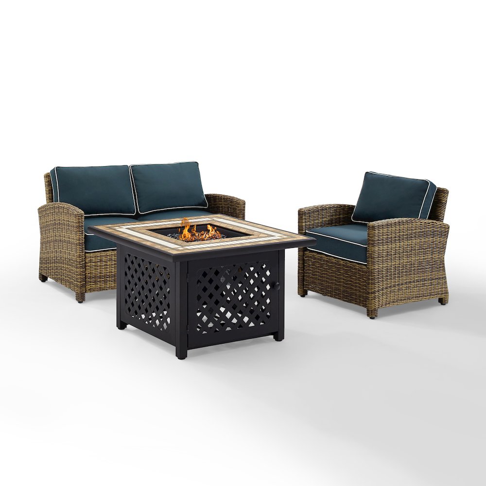 3Pc Outdoor Loveseat Set W/ Fire Table, Loveseat, Armchair, & Tucson Fire Table. Picture 2