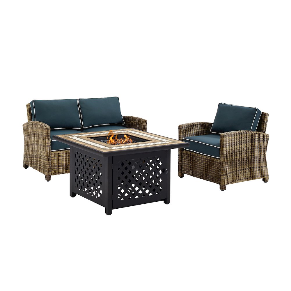 3Pc Outdoor Loveseat Set W/ Fire Table, Loveseat, Armchair, & Tucson Fire Table. Picture 1