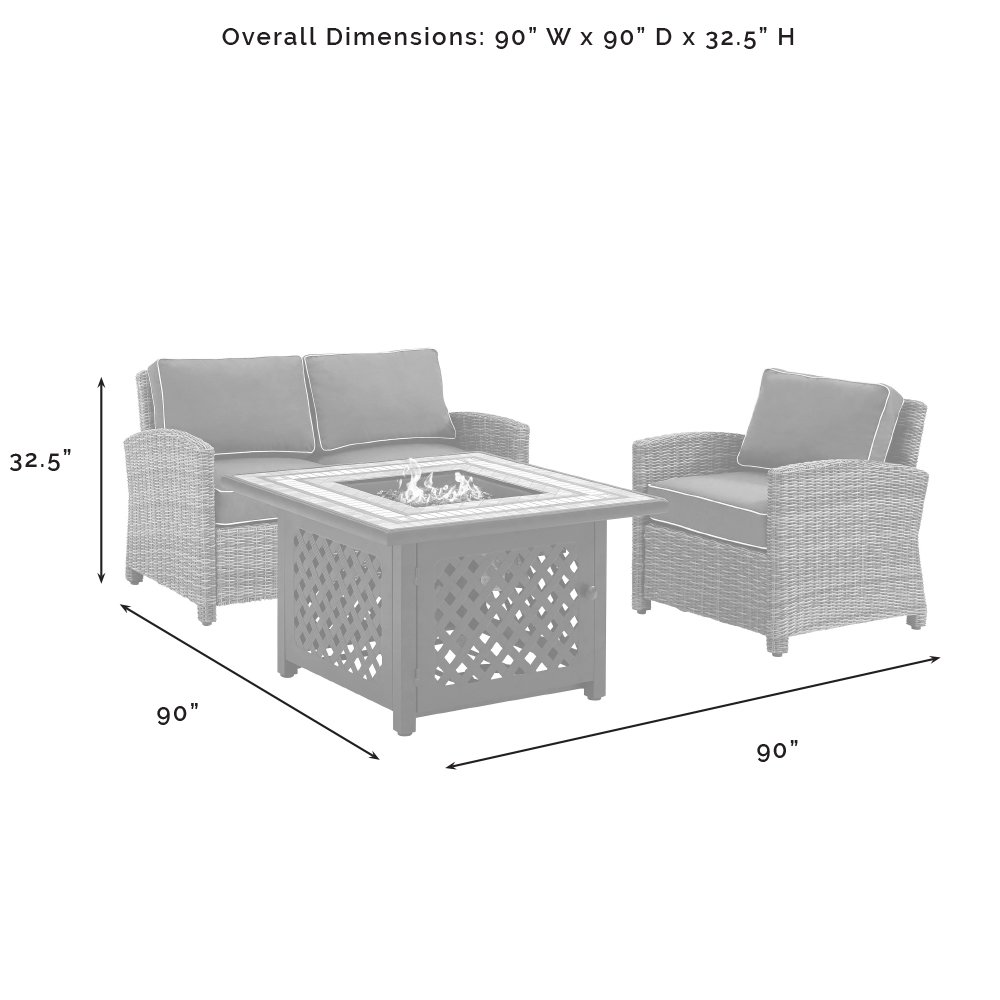 3Pc Outdoor Loveseat Set W/ Fire Table, Loveseat, Armchair, & Tucson Fire Table. Picture 10