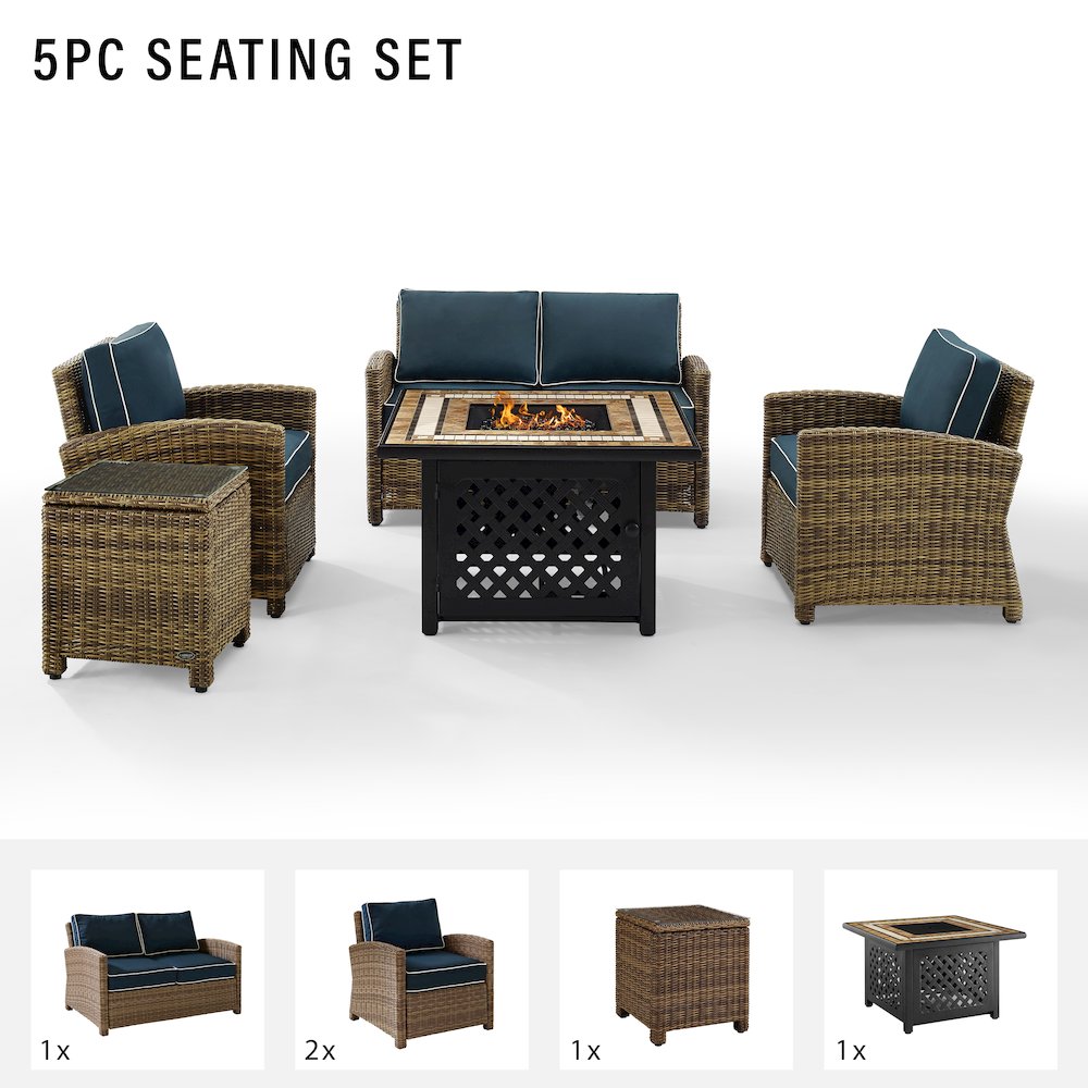 5Pc Outdoor Loveseat Set W/ Fire Table, Loveseat, Side Table, 2 Armchairs. Picture 5