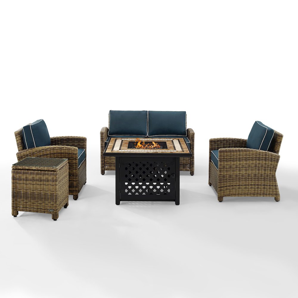 5Pc Outdoor Loveseat Set W/ Fire Table, Loveseat, Side Table, 2 Armchairs. Picture 8