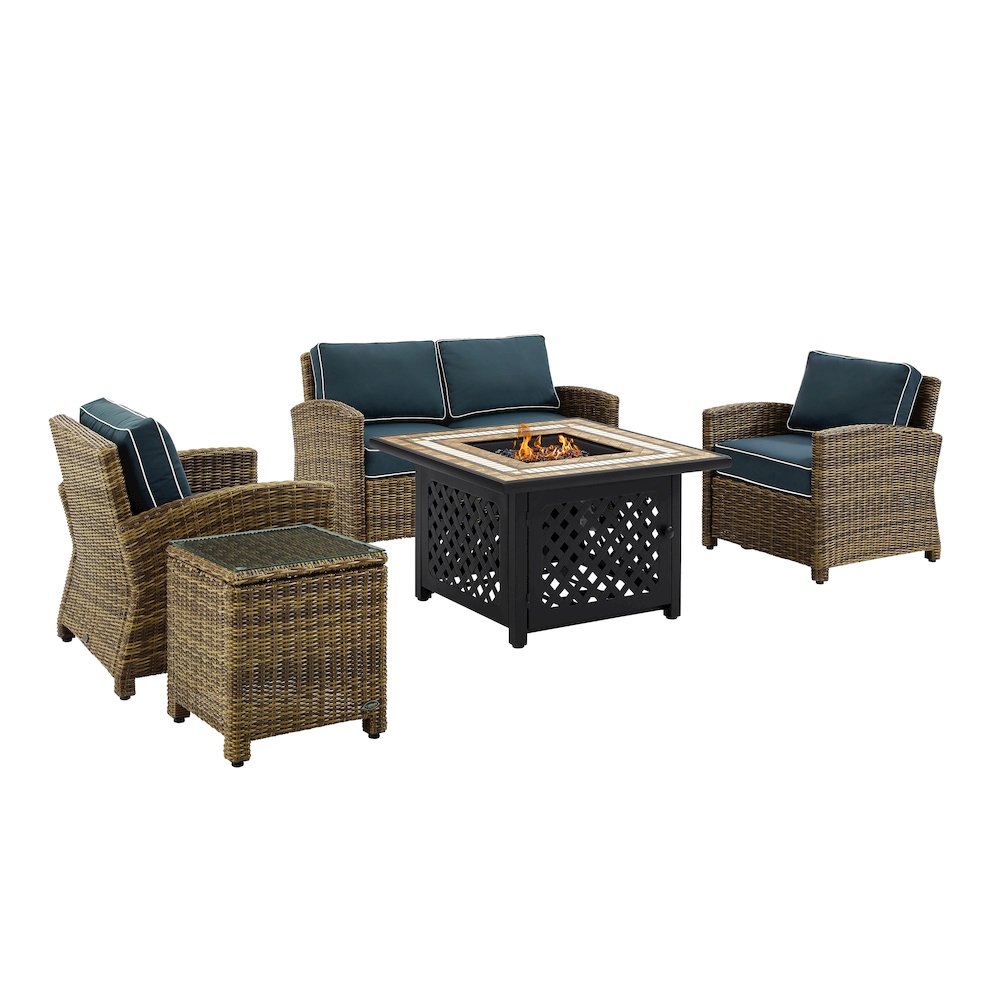 5Pc Outdoor Loveseat Set W/ Fire Table, Loveseat, Side Table, 2 Armchairs. Picture 1