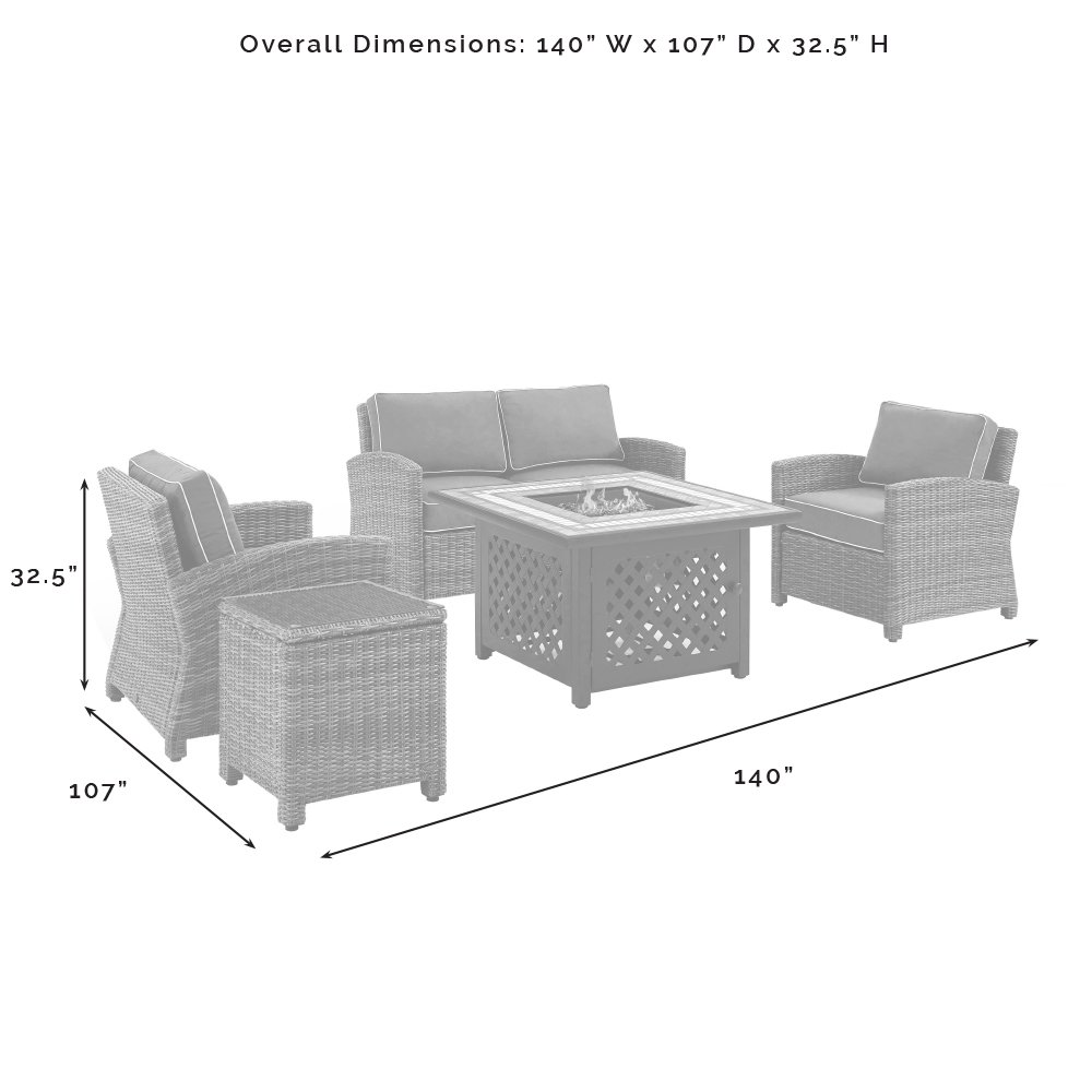5Pc Outdoor Loveseat Set W/ Fire Table, Loveseat, Side Table, 2 Armchairs. Picture 16