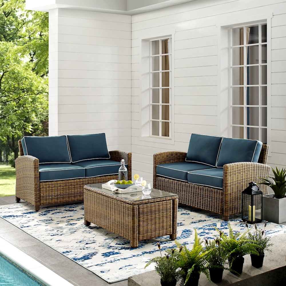 Bradenton 3Pc Outdoor Loveseat Patio Furniture Set, Coffee Table & 2 Loveseats. Picture 5