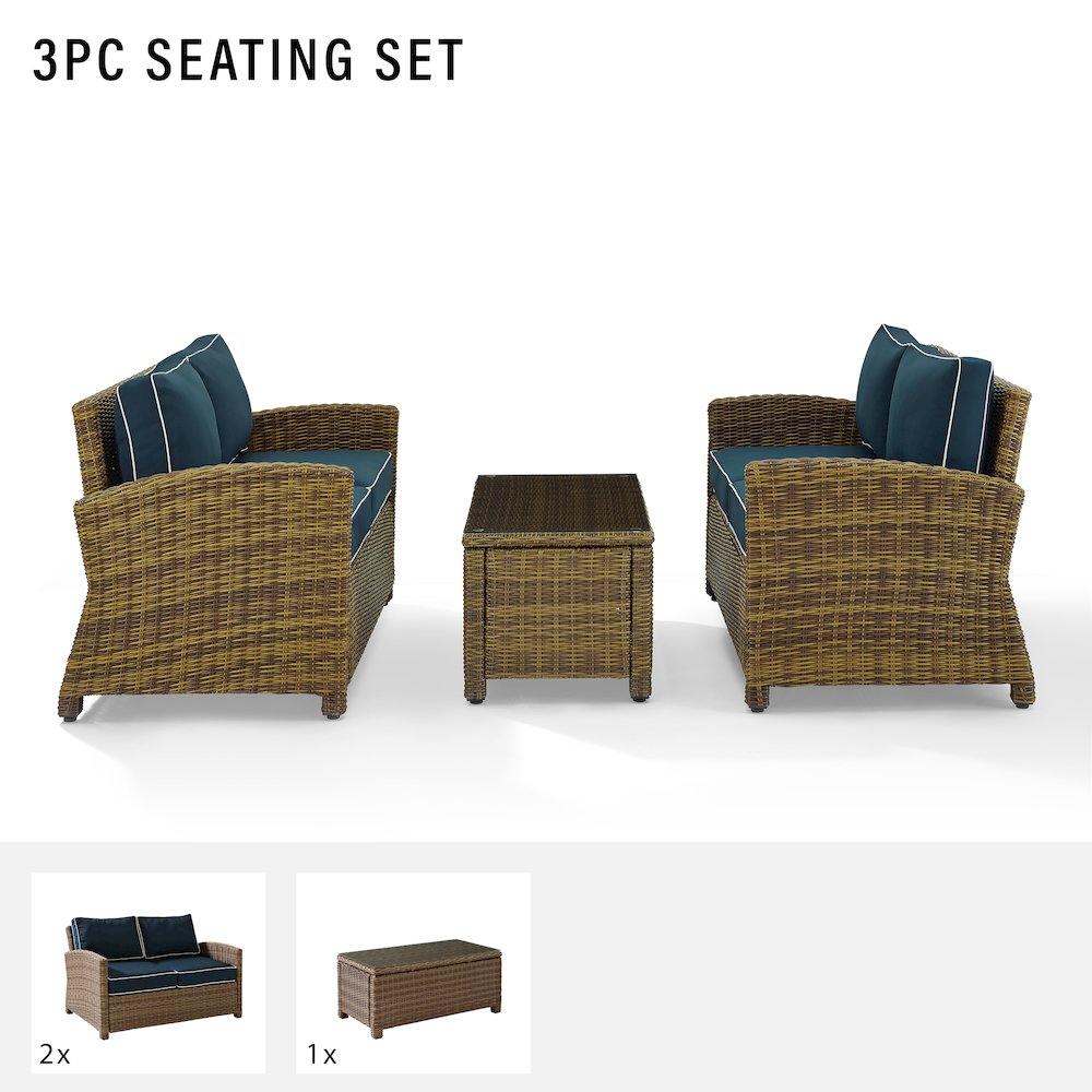 Bradenton 3Pc Outdoor Loveseat Patio Furniture Set, Coffee Table & 2 Loveseats. Picture 10