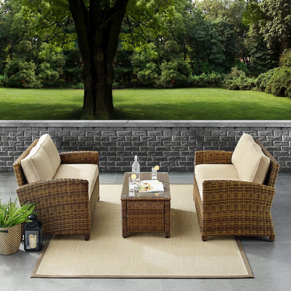 Bradenton 3Pc Wicker Outdoor Loveseat Patio Furniture Set. Picture 4