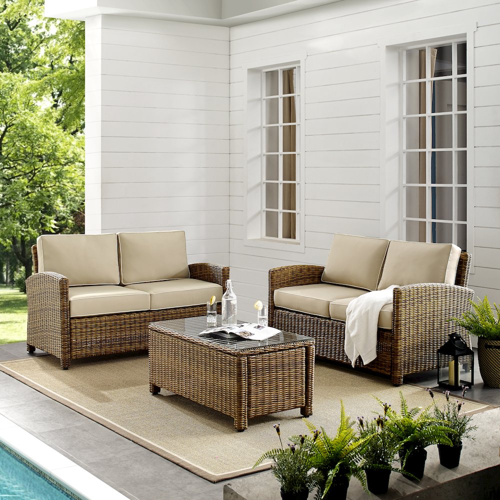 Bradenton 3Pc Wicker Outdoor Loveseat Patio Furniture Set. Picture 5