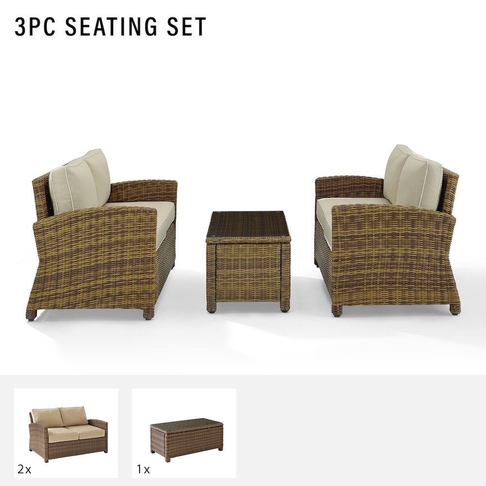 Bradenton 3Pc Wicker Outdoor Loveseat Patio Furniture Set. Picture 6