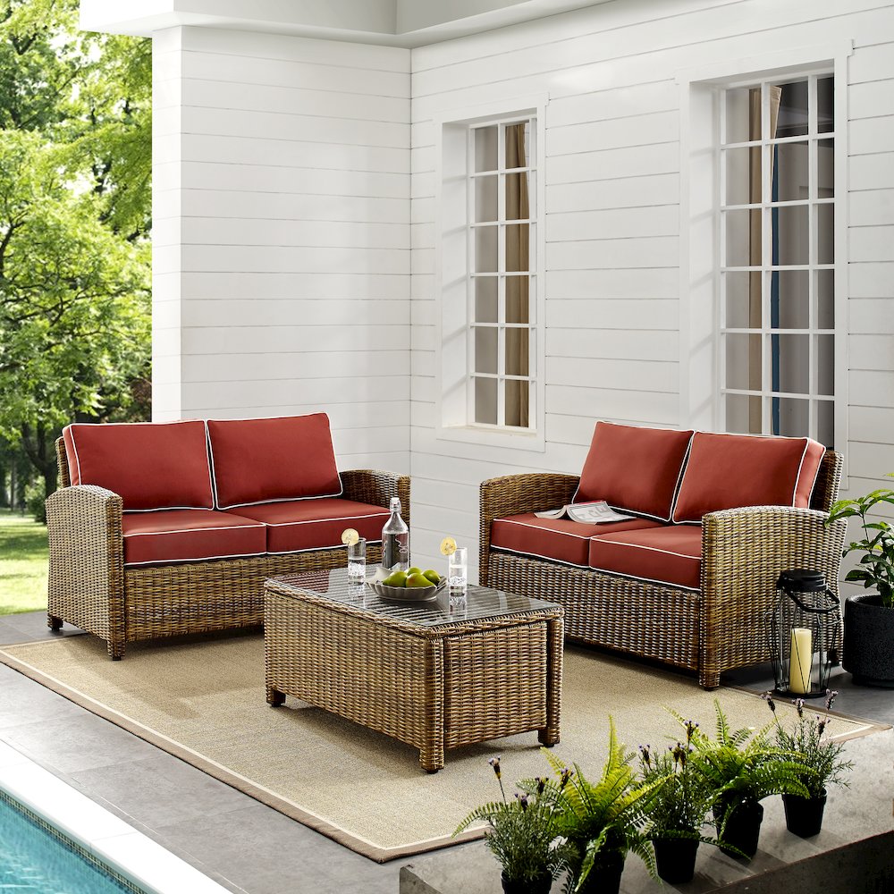 Bradenton 3Pc Outdoor Loveseat Patio Furniture Set, Coffee Table & 2 Loveseats. Picture 15