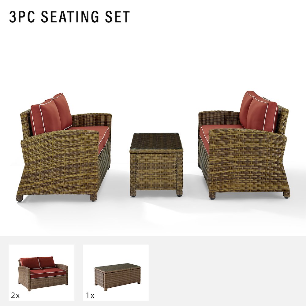Bradenton 3Pc Outdoor Loveseat Patio Furniture Set, Coffee Table & 2 Loveseats. Picture 7
